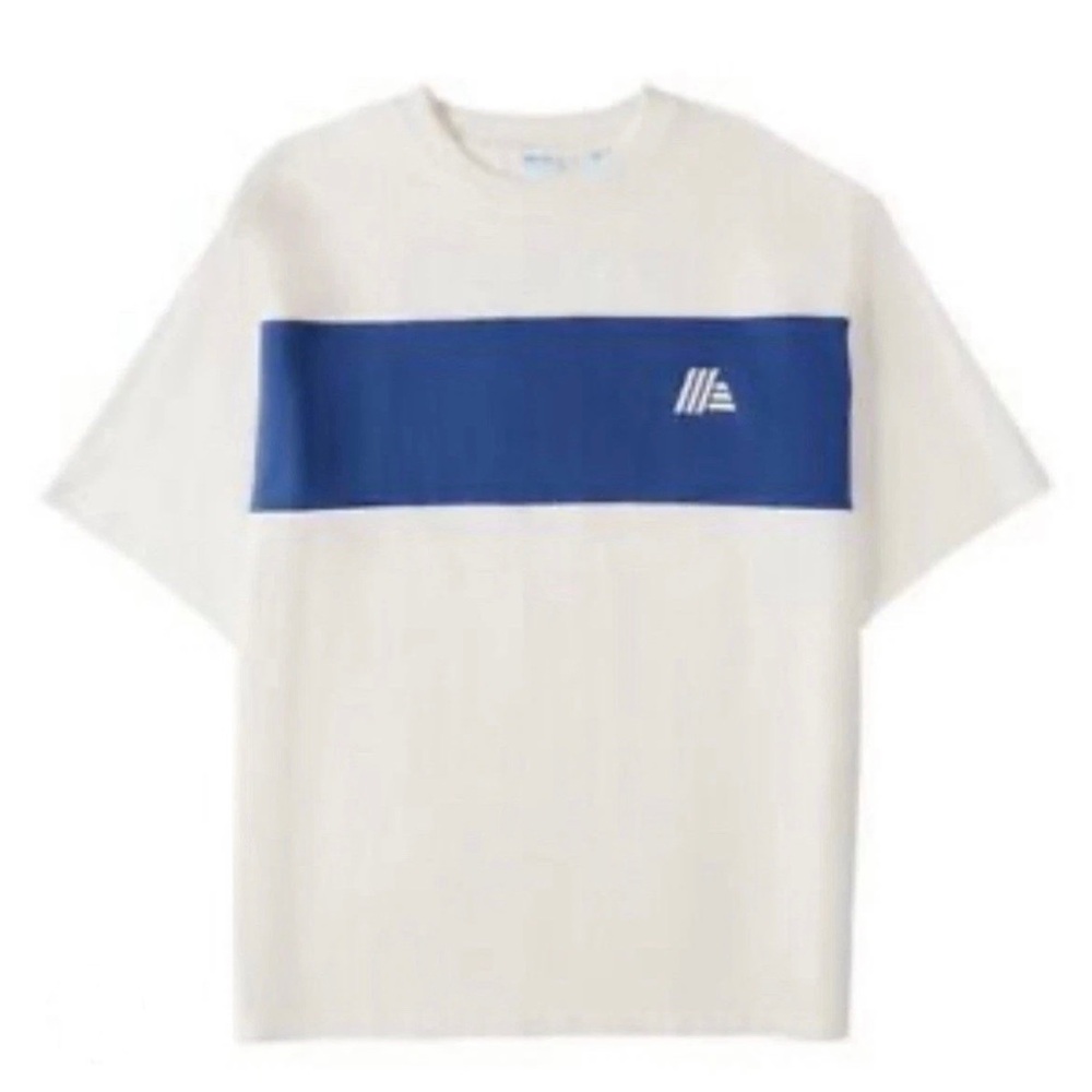 NEW ALDI Gear 2025 Unisex T-Shirt White Cream Blue ColorBlock Size Small NWT